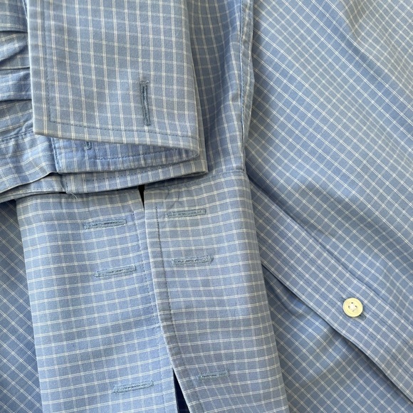 Thomas Pink Blue & White Check Button-Down Dress Shirt. French Cuff Sz 16.5-36.5 - Picture 5 of 9